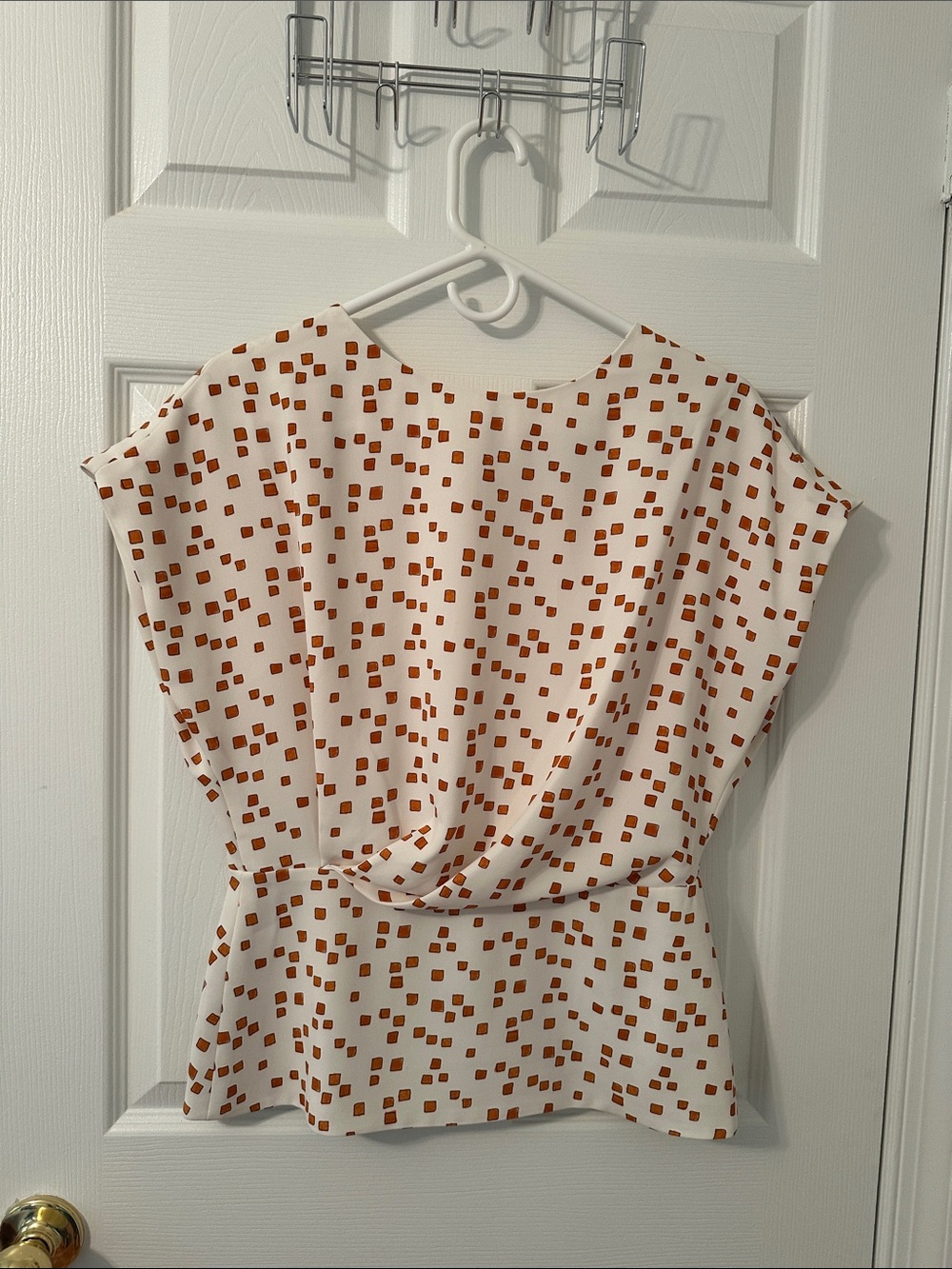 MM LaFleur White Blouse with Rust Square Print